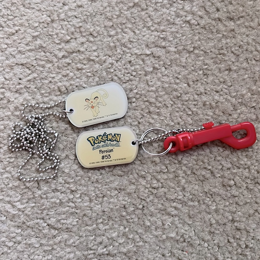 Pokemon Collectible Dog Tag Necklace Keychain 2pc Set Persian #53 Vintage 90s - Picture 2 of 5